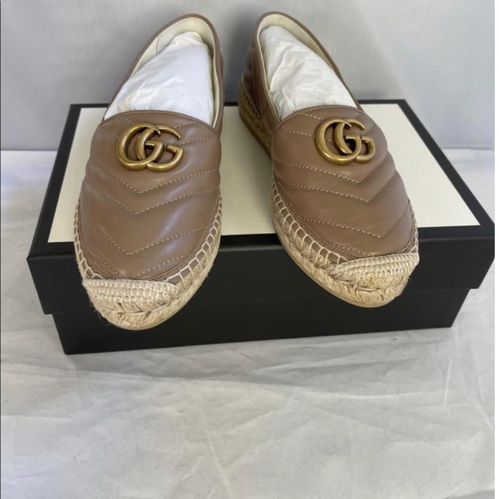 Gucci Porcelain Rose Double G Leather Espadrille Flats 8.5